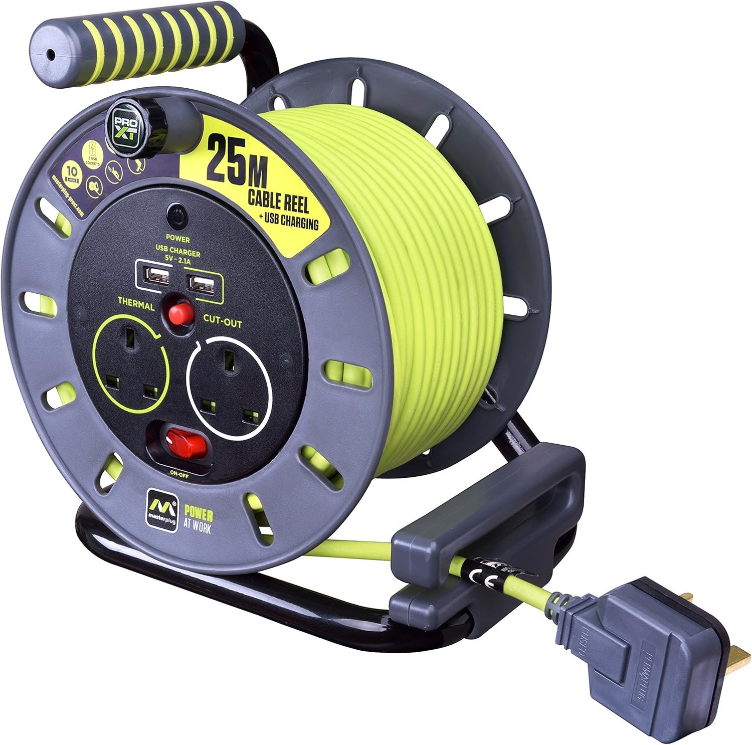 LUCECO 2 SOCKETED 25M 13A MEDIUM OPEN REEL PLUS USB UK